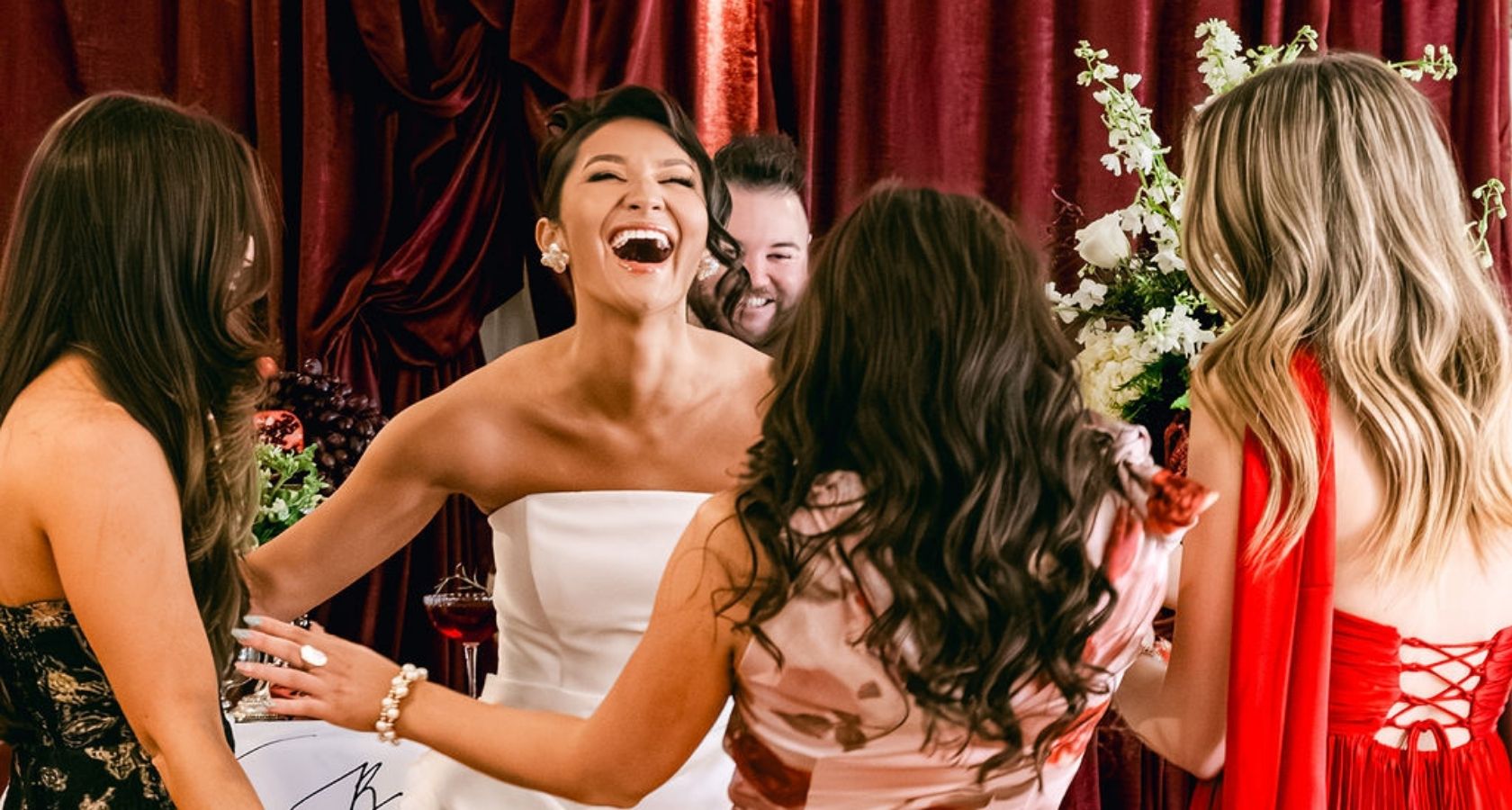 Birde with Bridal Party Having Fun in a Wedding at May River Manor in Bluffton SC