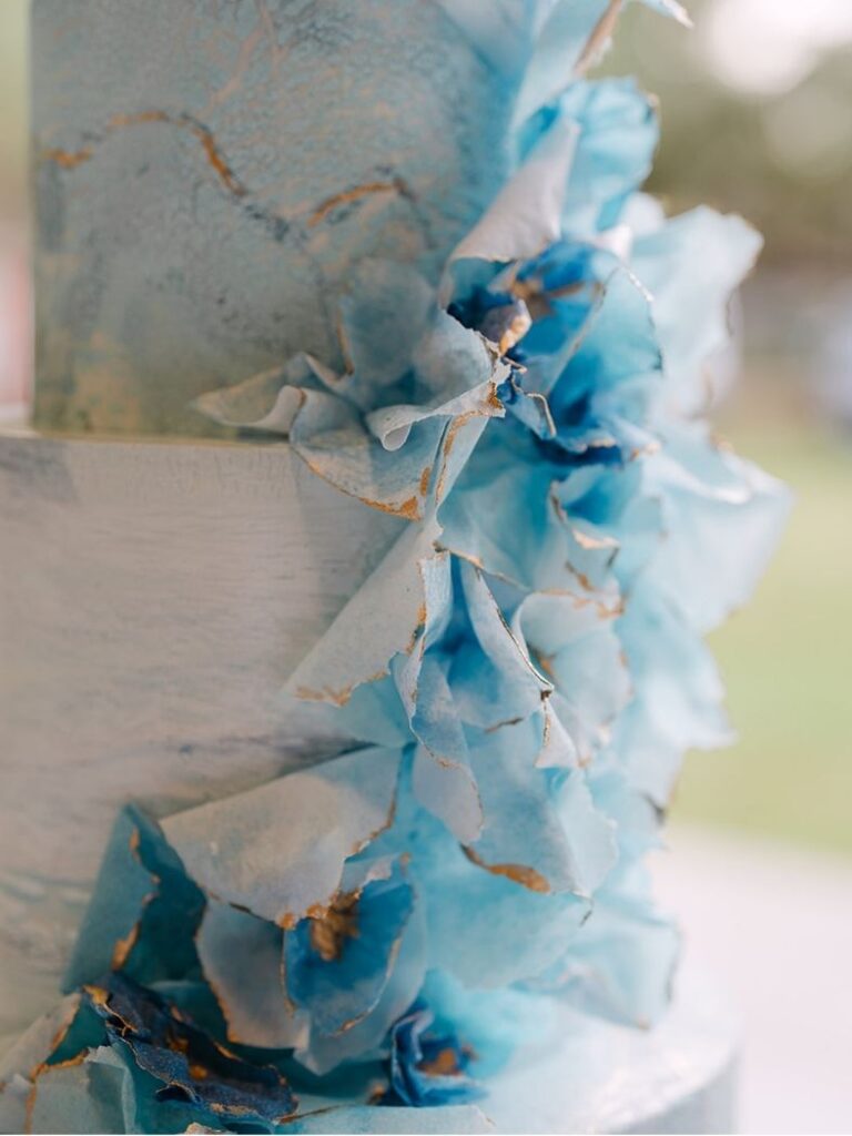 Wedding Cake with cascade of waffer paper in Honey Horn at Hilton Head Island SC